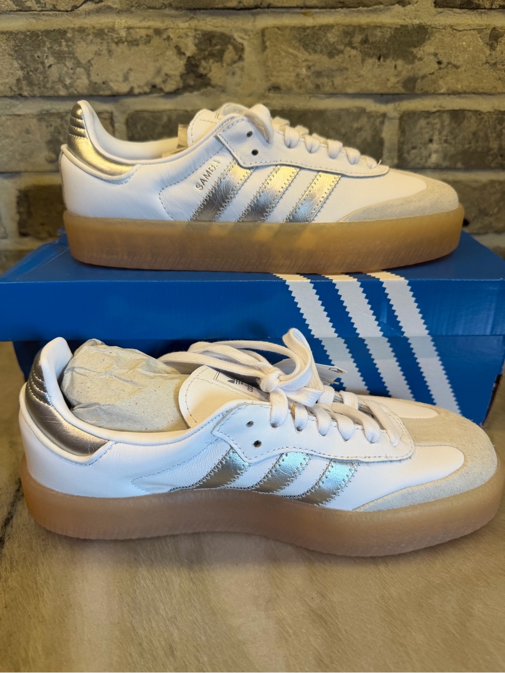 adidas Samba Platform Sneakers in White with Silver Accents